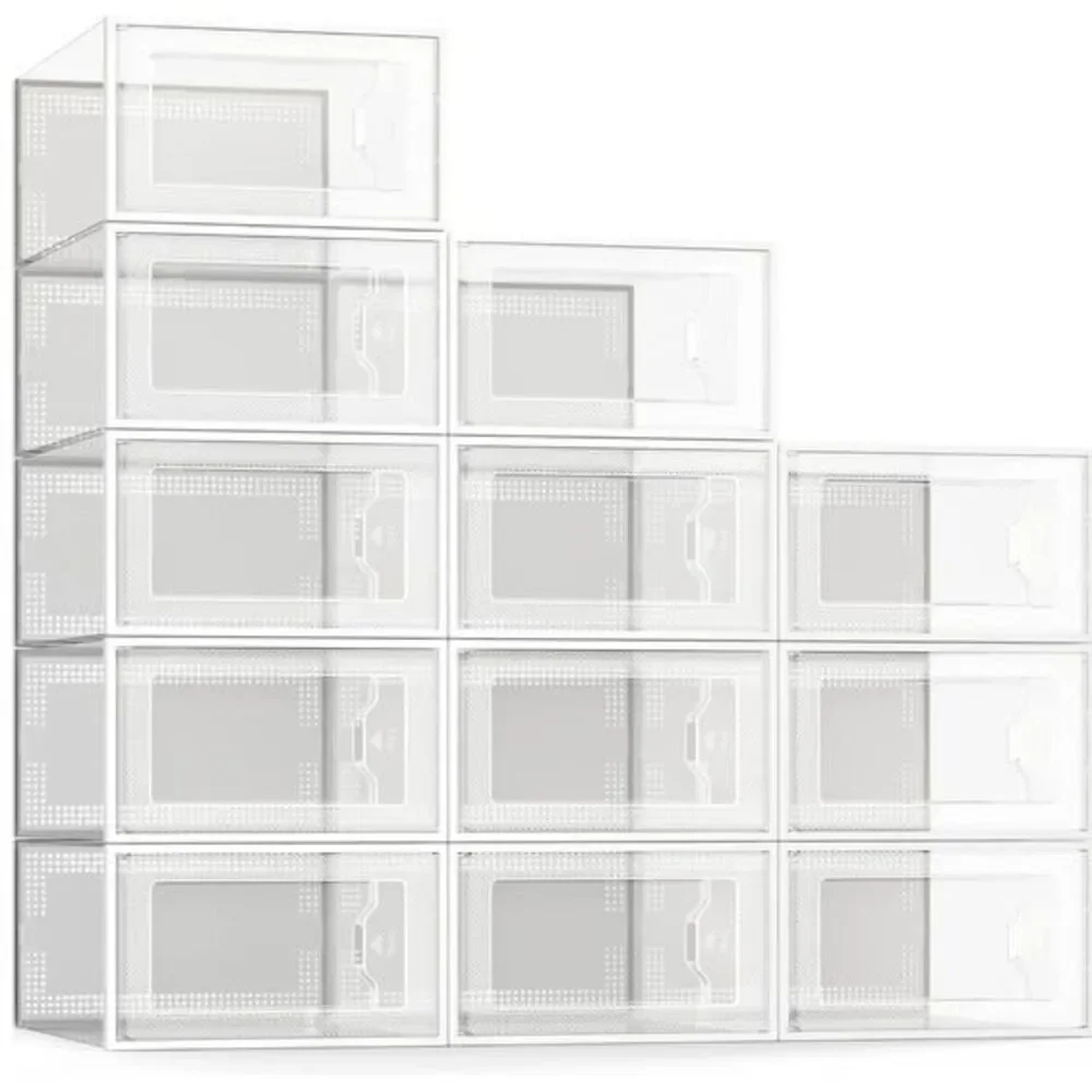 12-Pack Clear Stackable Shoe Storage Boxes